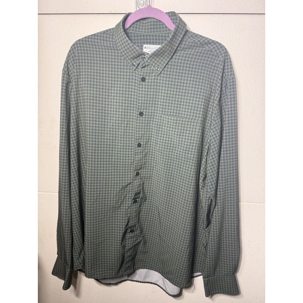 &Collar Athletic‎ Fit Men's Performance Dress Shirt Green Gingham XL